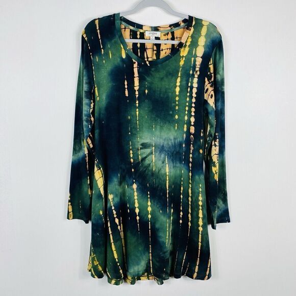 Umgee Size Small Tie Dye Long Sleeve Mini Dress Green - Picture 1 of 4